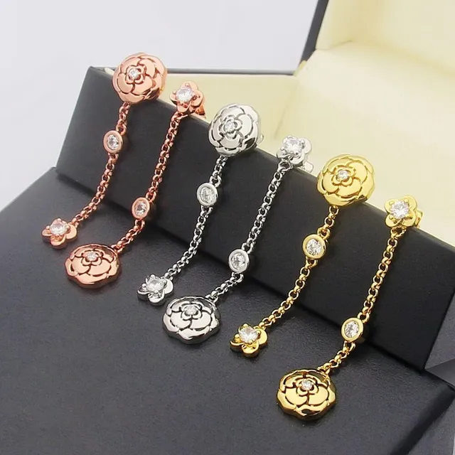 Chanel Gold Transparent Camellia Flower Motif Rose Earrings 9