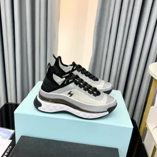 Chanel Gray Black Mesh Upper Quilted Midsole Chunky Sneakers