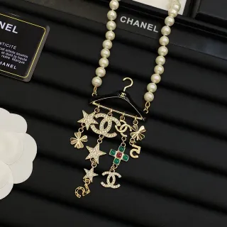 Chanel Hanger Motif Pearl and Gold-Tone Charm Necklace
