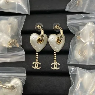 Chanel Heart and CC Crystal Drop Earrings