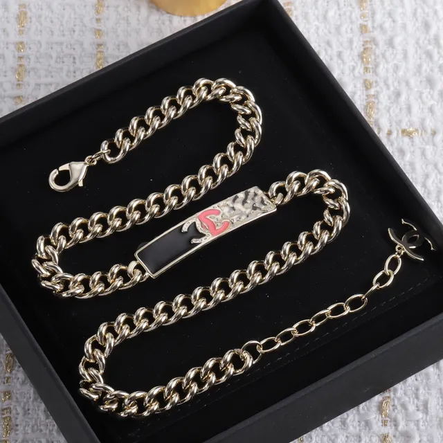 Chanel ID Bracelet Silver Chain Black Enamel Red CC Plaque Bracelet 2