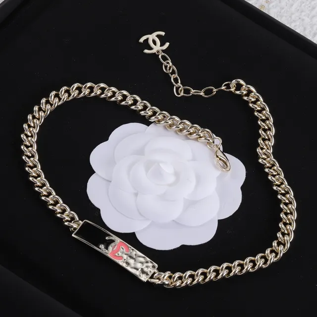 Chanel ID Bracelet Silver Chain Black Enamel Red CC Plaque Bracelet 6