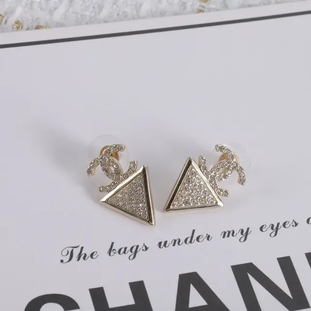 Chanel Interlocking CC Crystal Triangle Stud Earrings 3