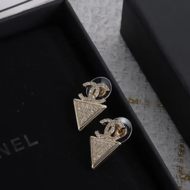 Chanel Interlocking CC Crystal Triangle Stud Earrings 5