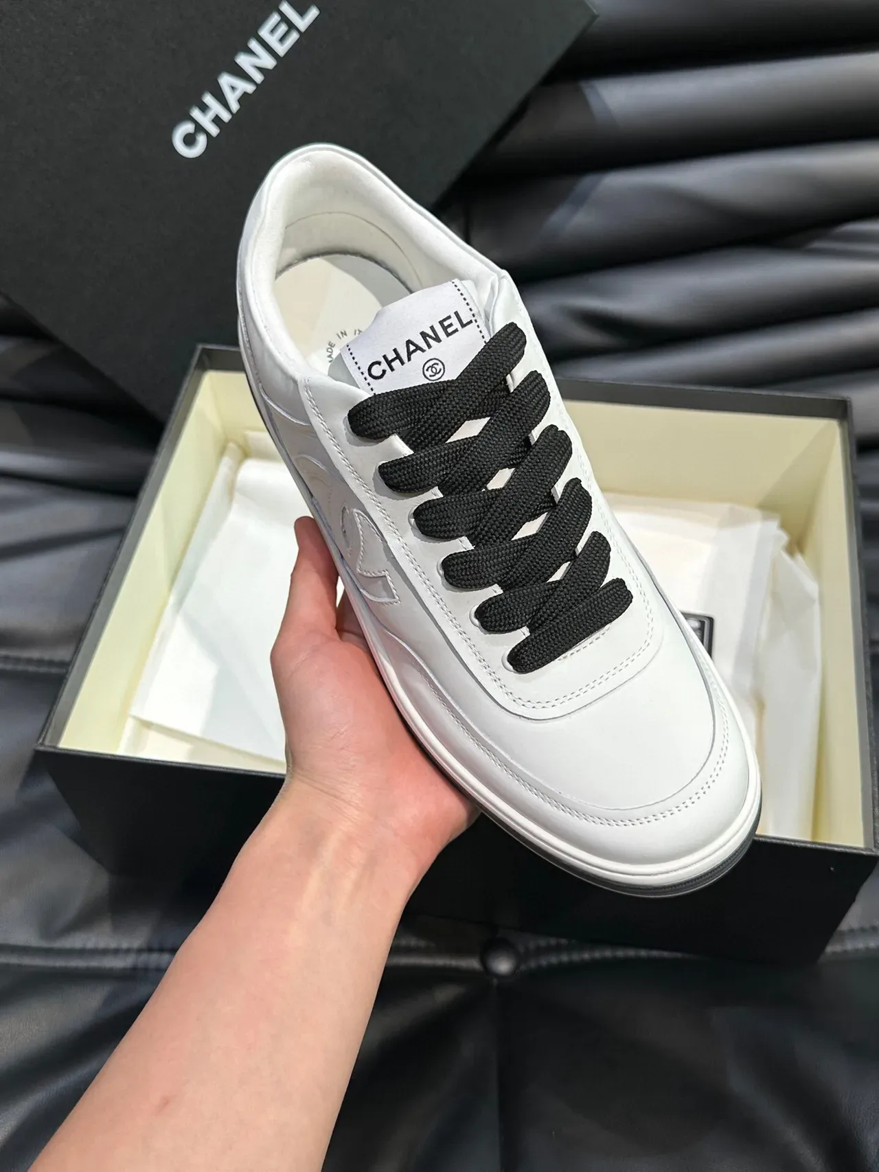 Chanel Lifestyle Sneaker White Black Low-Top Leather Upper Lifestyle Sneakers 6