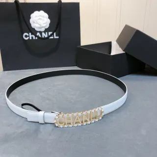 Chanel Logo Belt White Gold Thin Buckle Leather Belt