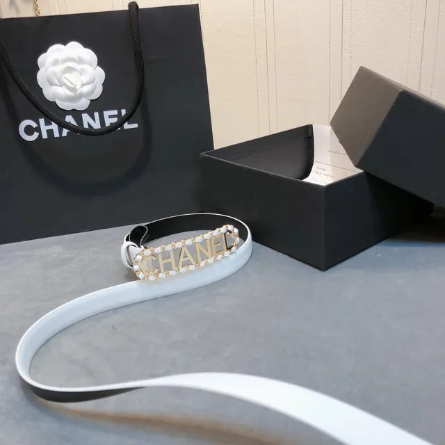 Chanel Logo Belt White Gold Thin Buckle Leather Belt 6