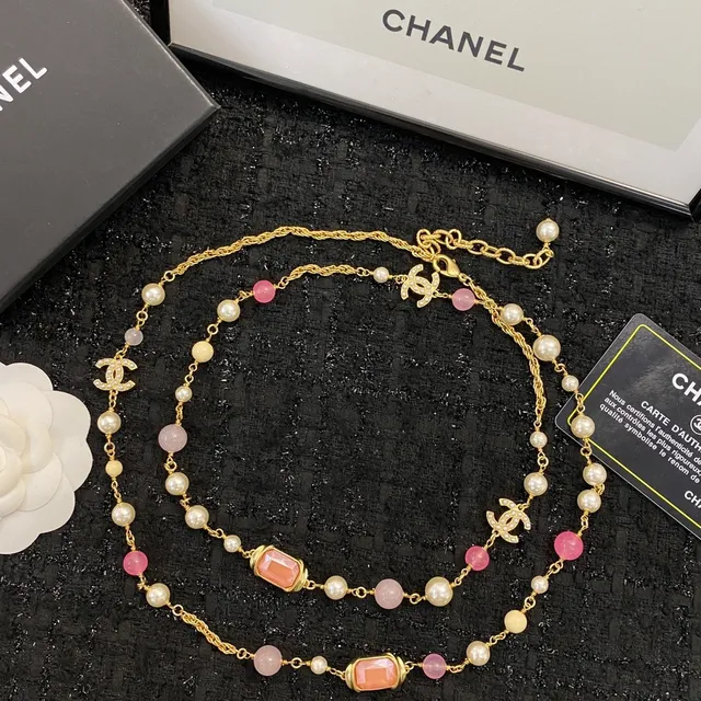Chanel Multi-Strand Pearl and Rose Quartz Necklace 7