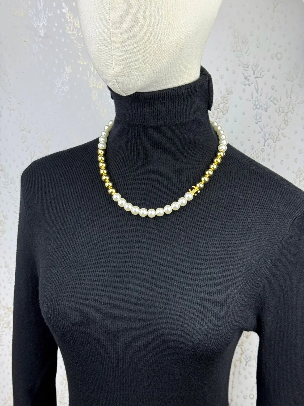 Chanel Pearl and Gold-Tone Bead Strand Necklace 2