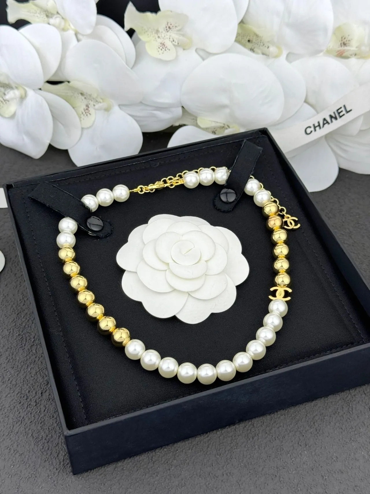 Chanel Pearl and Gold-Tone Bead Strand Necklace 8