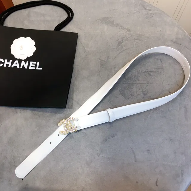Chanel Pearl & Crystal CC Belt Light Blue Leather Belt 3