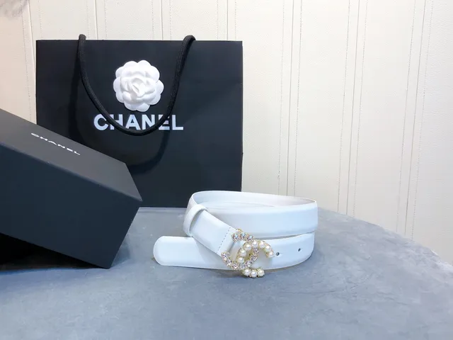 Chanel Pearl & Crystal CC Belt Light Blue Leather Belt 4
