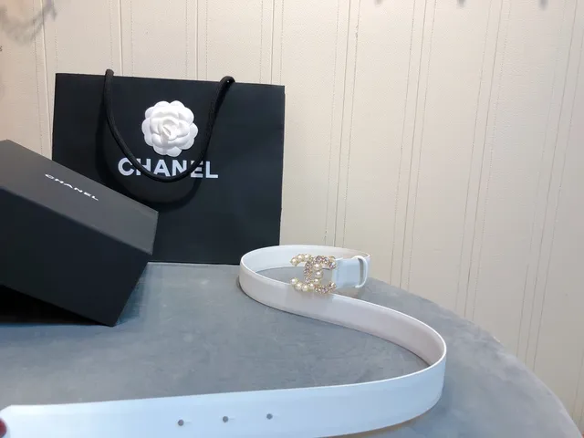 Chanel Pearl & Crystal CC Belt Light Blue Leather Belt 6