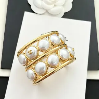 Chanel 珍珠袖口 金白 多行 金属 手链