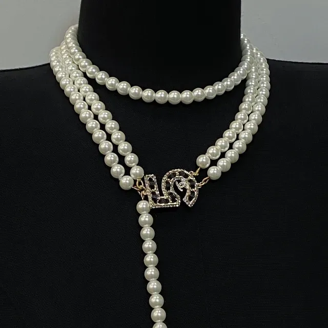 Collier Chanel Perle Lariat Or Blanc Multi-Strand 3