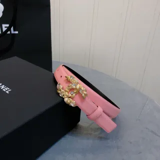 Chanel Pink Gold Matte Crystal-Embellished Laurel Buckle Leather Belt