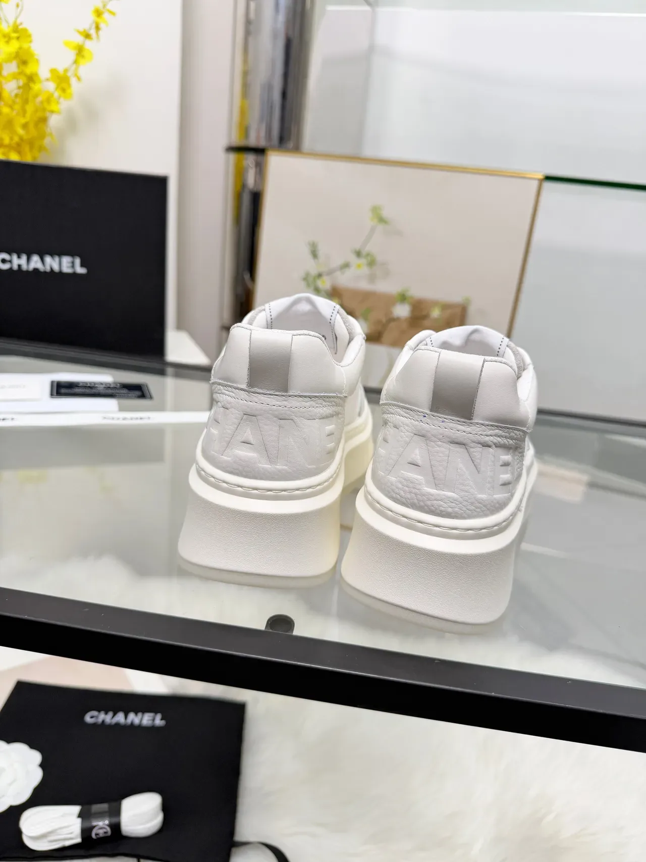 Chanel Platform Sneaker White Perforated Mesh and Leather Chunky Sneakers 2