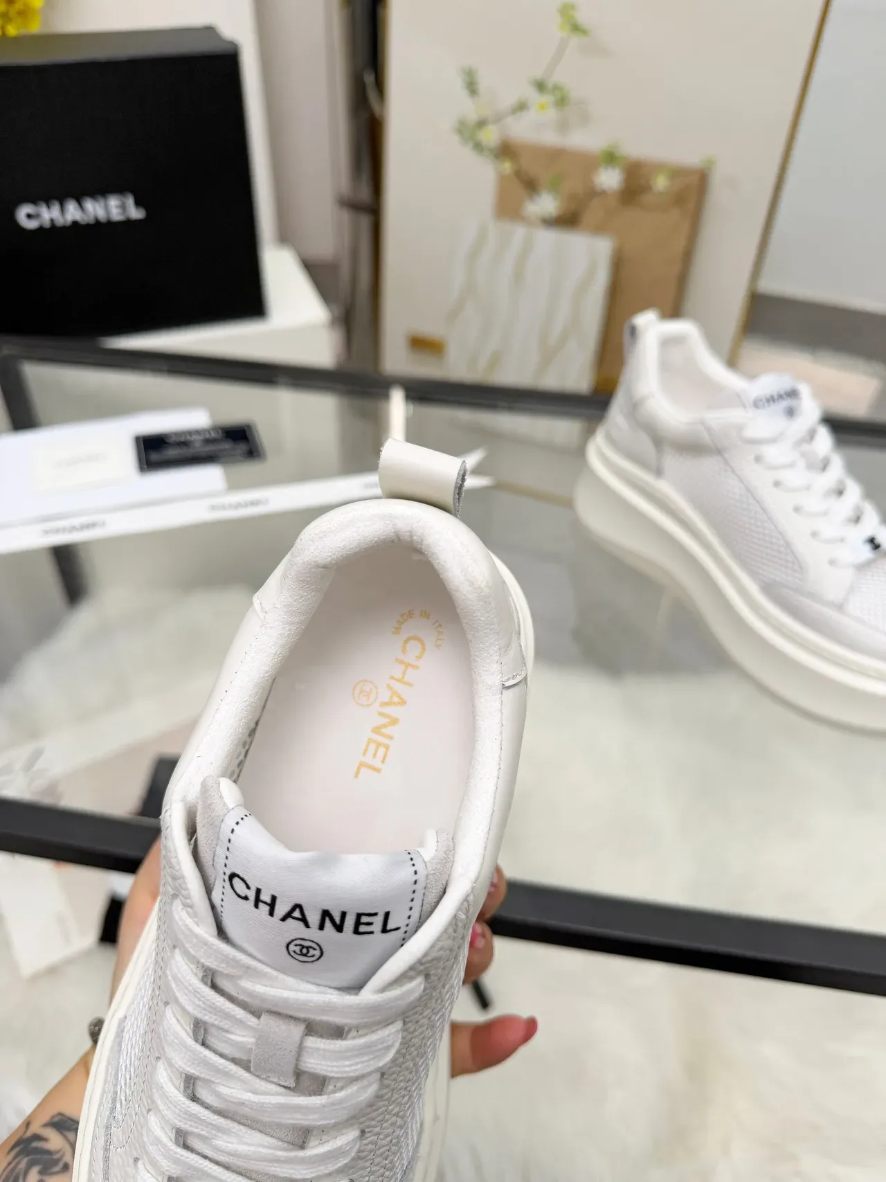 Chanel Platform Sneaker White Perforated Mesh and Leather Chunky Sneakers 3