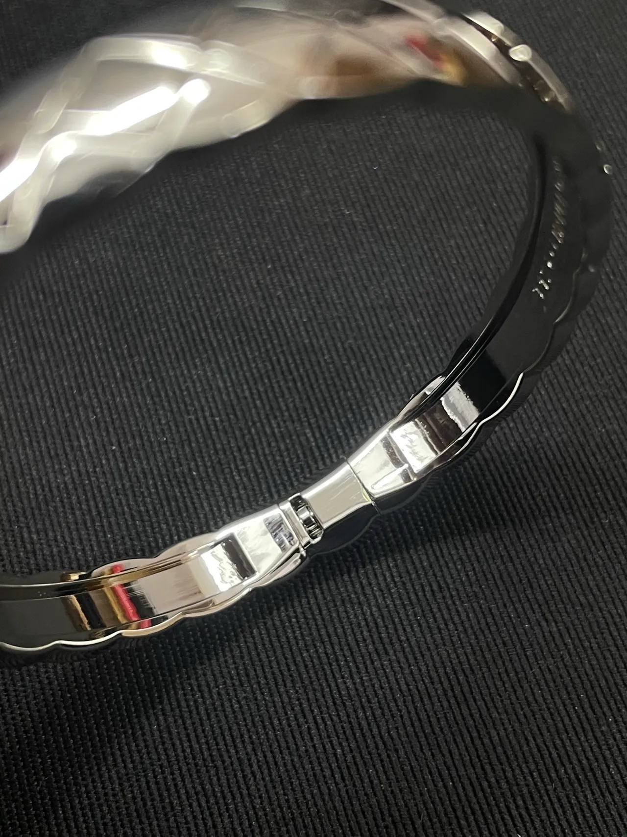 Chanel Silver Gold Quilted Cannage Motif Pavé-Set Stones Bracelet 6