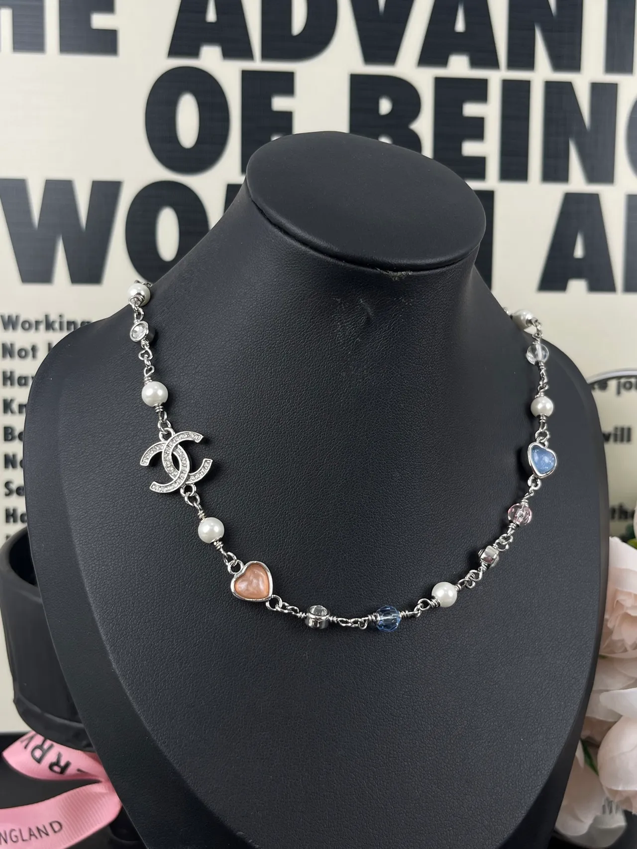 Chanel Silver Multicolor Chain Pavé-Encrusted CC Logo Necklace 1