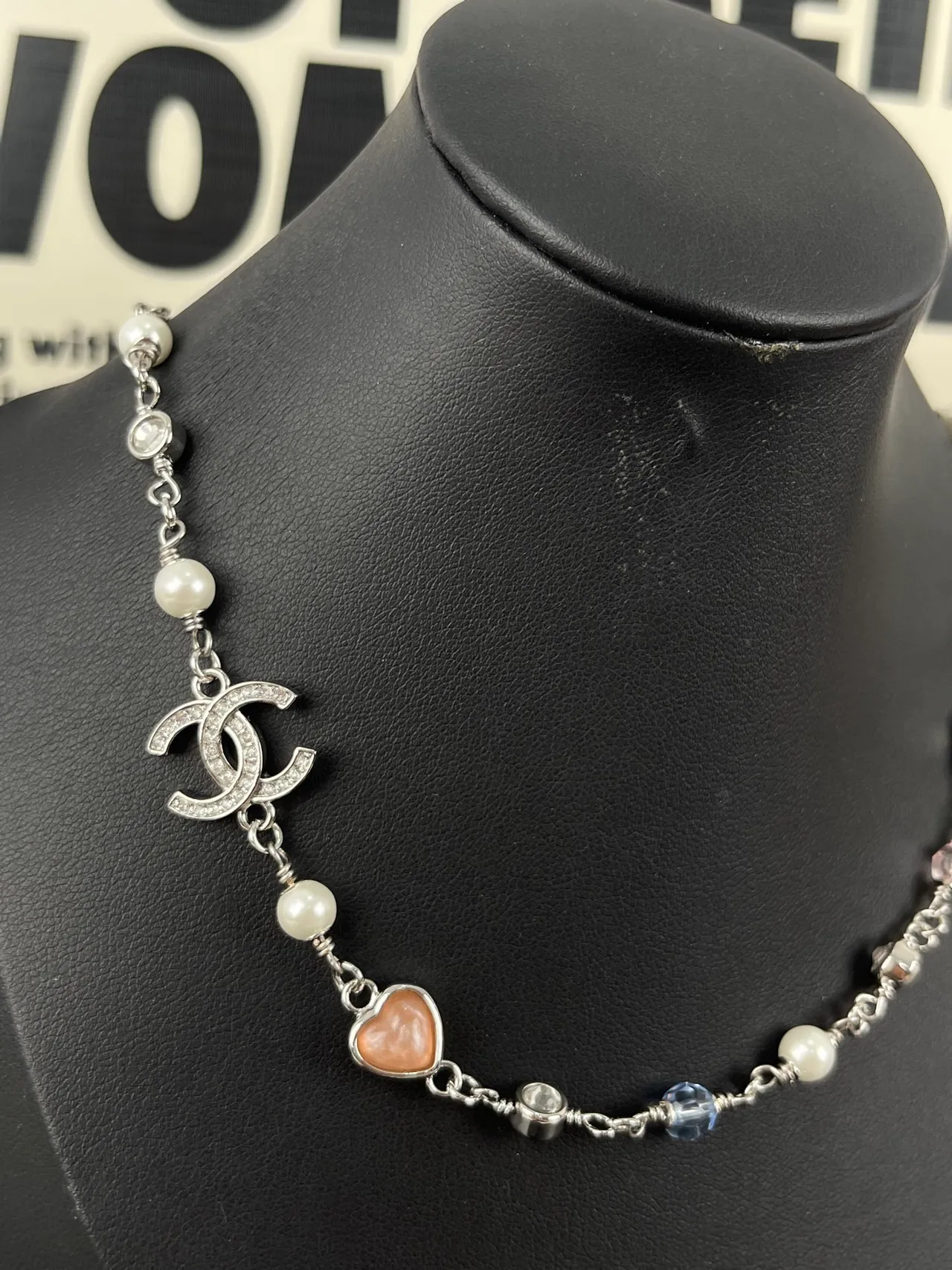Chanel Silver Multicolor Chain Pavé-Encrusted CC Logo Necklace 8