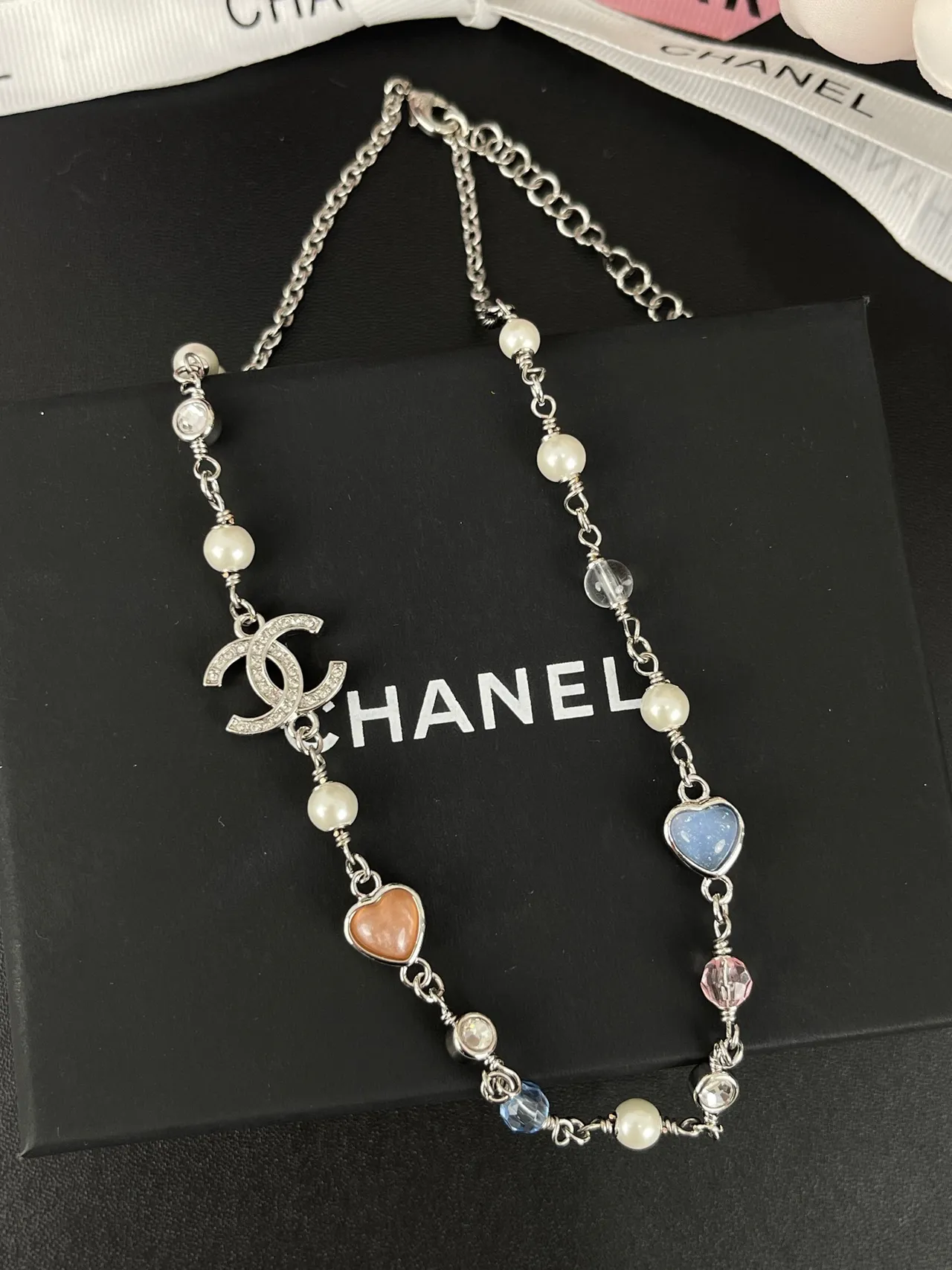Chanel Silver Multicolor Chain Pavé-Encrusted CC Logo Necklace 10