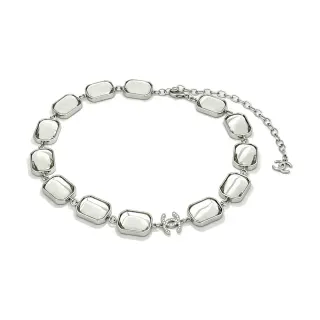 Chanel Silver White Metal Rectangular Resin-Inset Links Necklace
