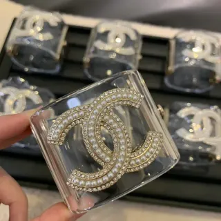 Chanel Transparent Gold Acrylic Pearl-Encrusted Bracelet