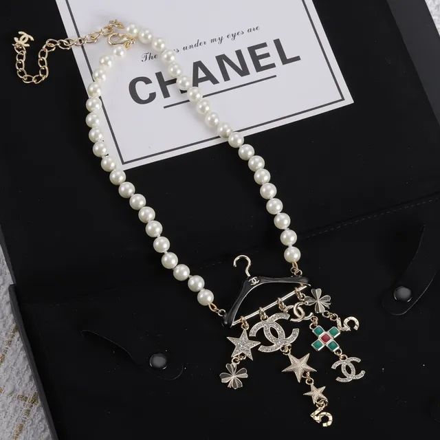 Chanel সাদা সোনা মুক্তা ডোরি হার্ডওয়্যার নেকলেস 4