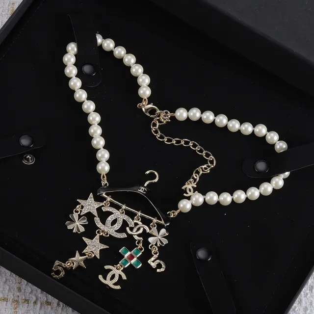 Chanel সাদা সোনা মুক্তা ডোরি হার্ডওয়্যার নেকলেস 6
