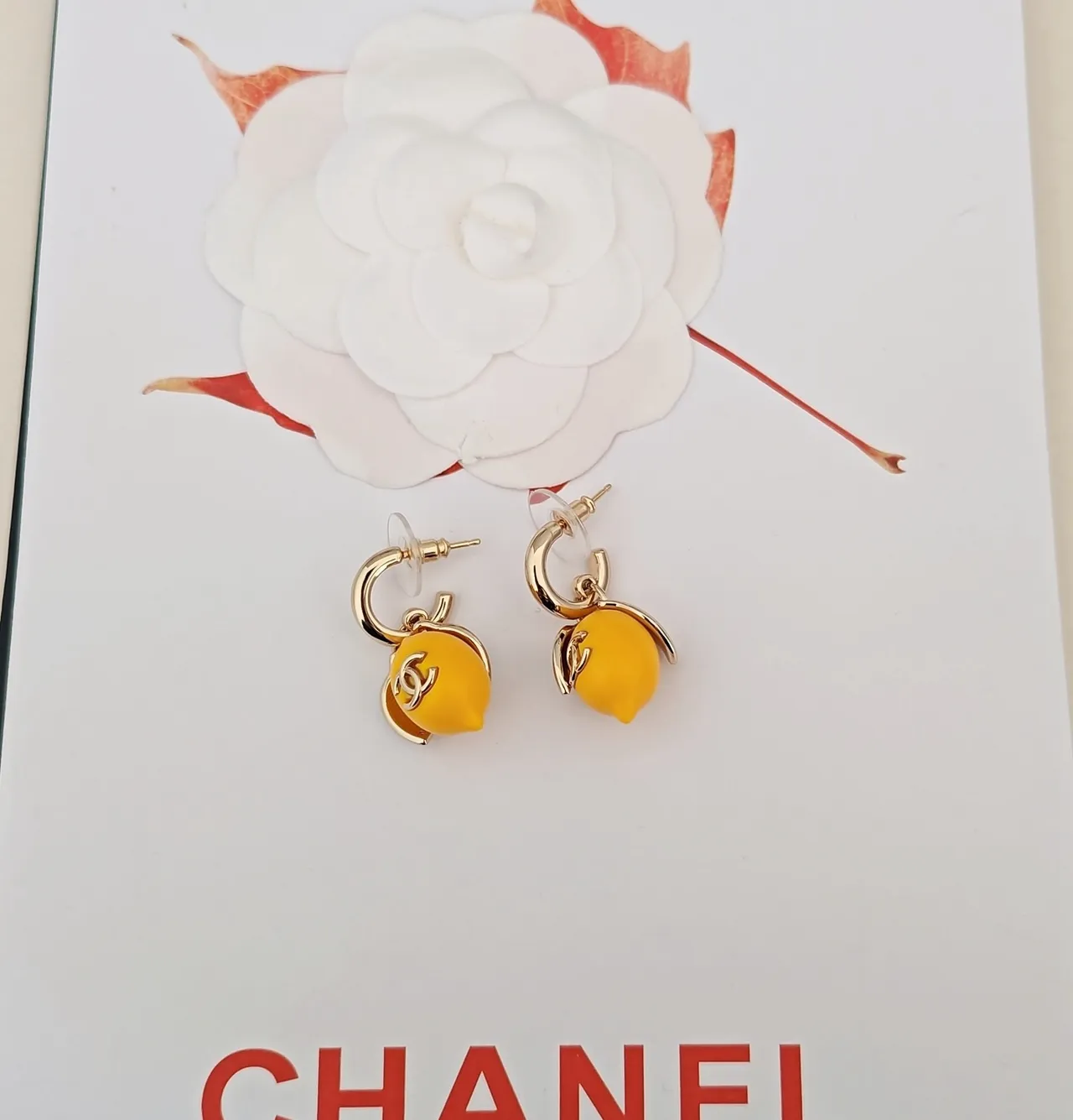 Chanel Yellow Enamel CC Logo Teardrop Earrings 4