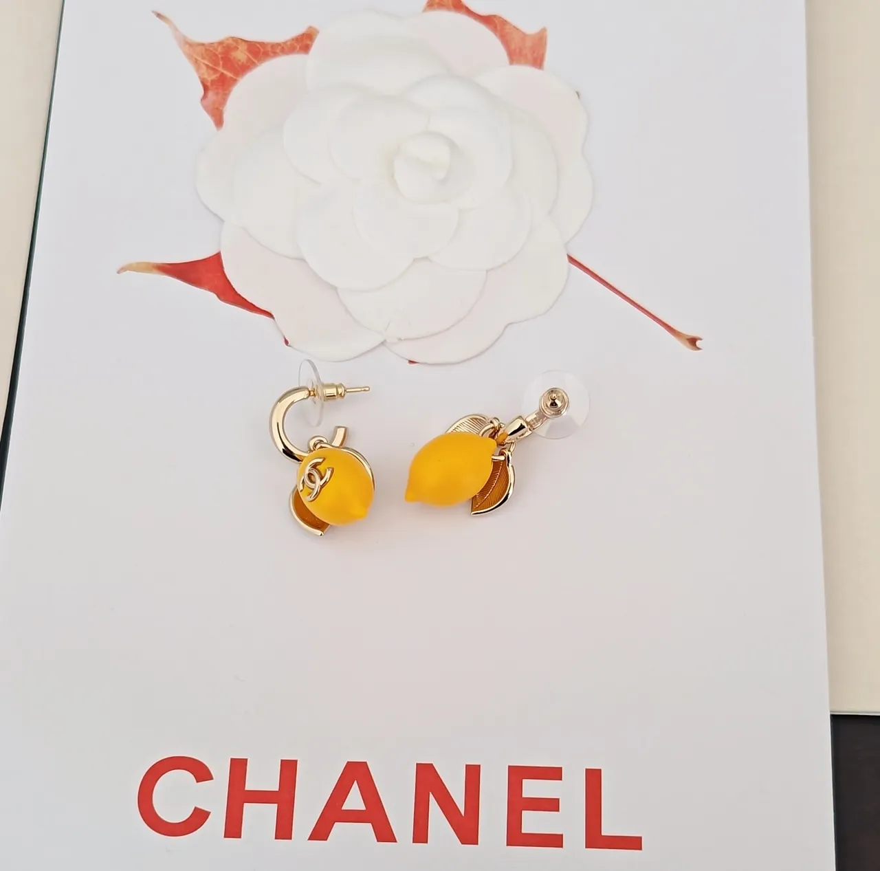 Chanel Yellow Enamel CC Logo Teardrop Earrings 5