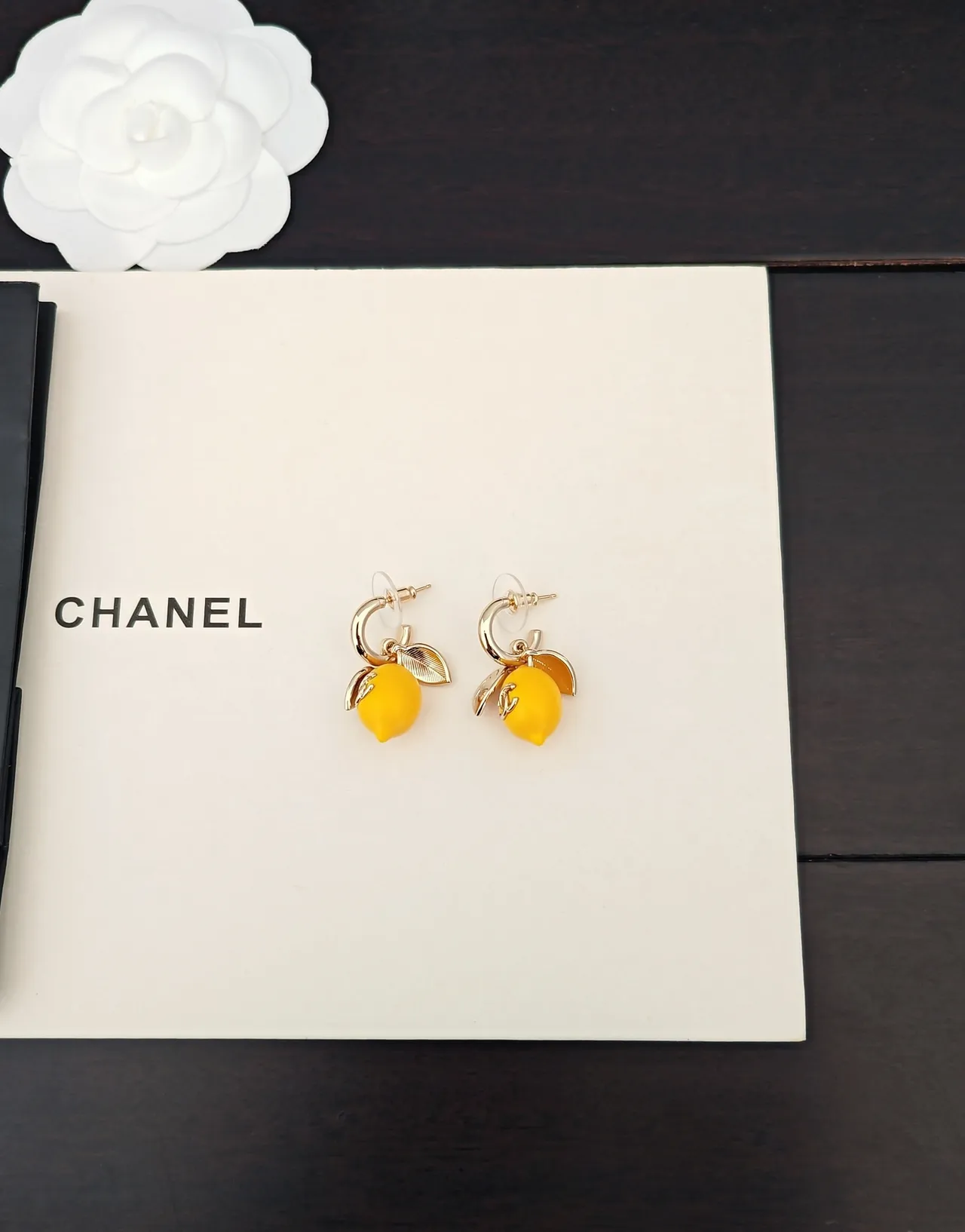 Chanel Yellow Enamel CC Logo Teardrop Earrings 2
