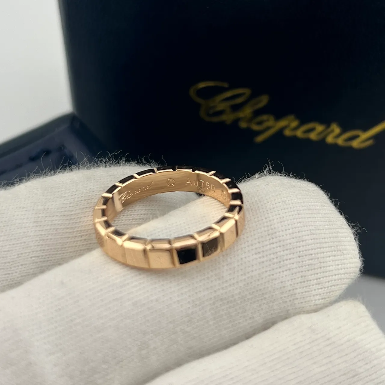 Chopard Bague Or Noir Triple Rangée Liens Carrés Multi-Ton 4