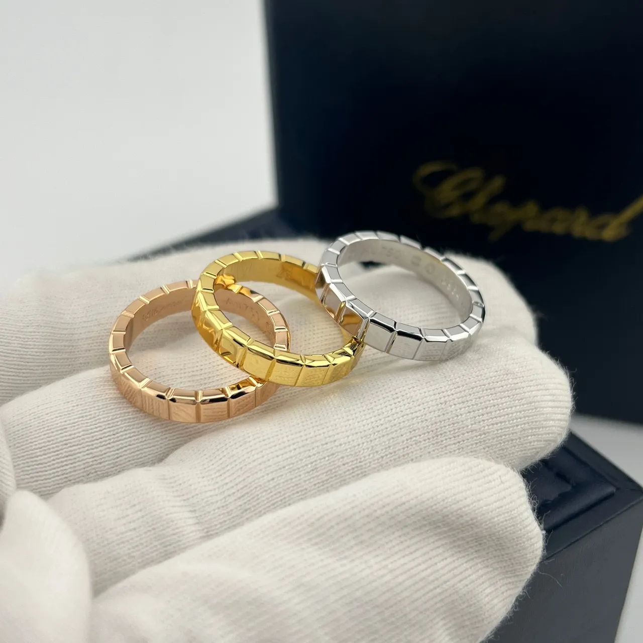 Chopard Bague Or Noir Triple Rangée Liens Carrés Multi-Ton 5
