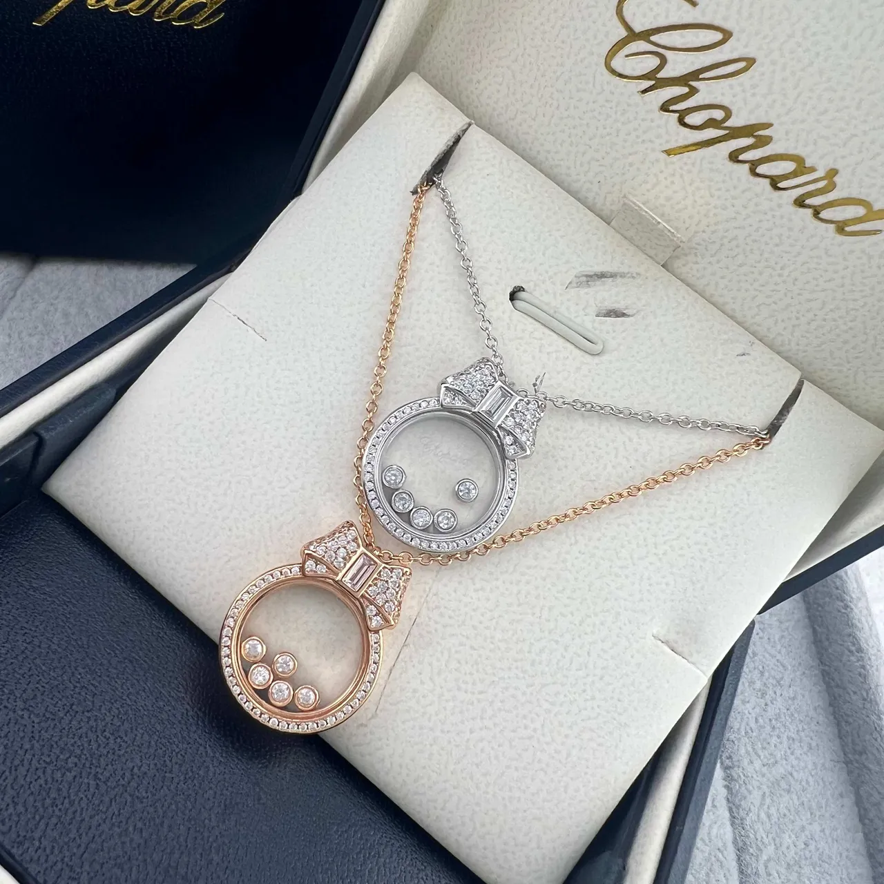 Chopard Or/Argent nœud supérieur pendentif diamants Pavé bisel collier 6