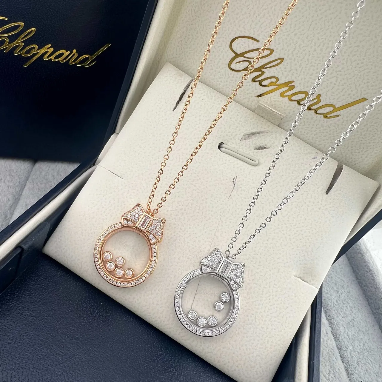 Chopard Or/Argent nœud supérieur pendentif diamants Pavé bisel collier 7