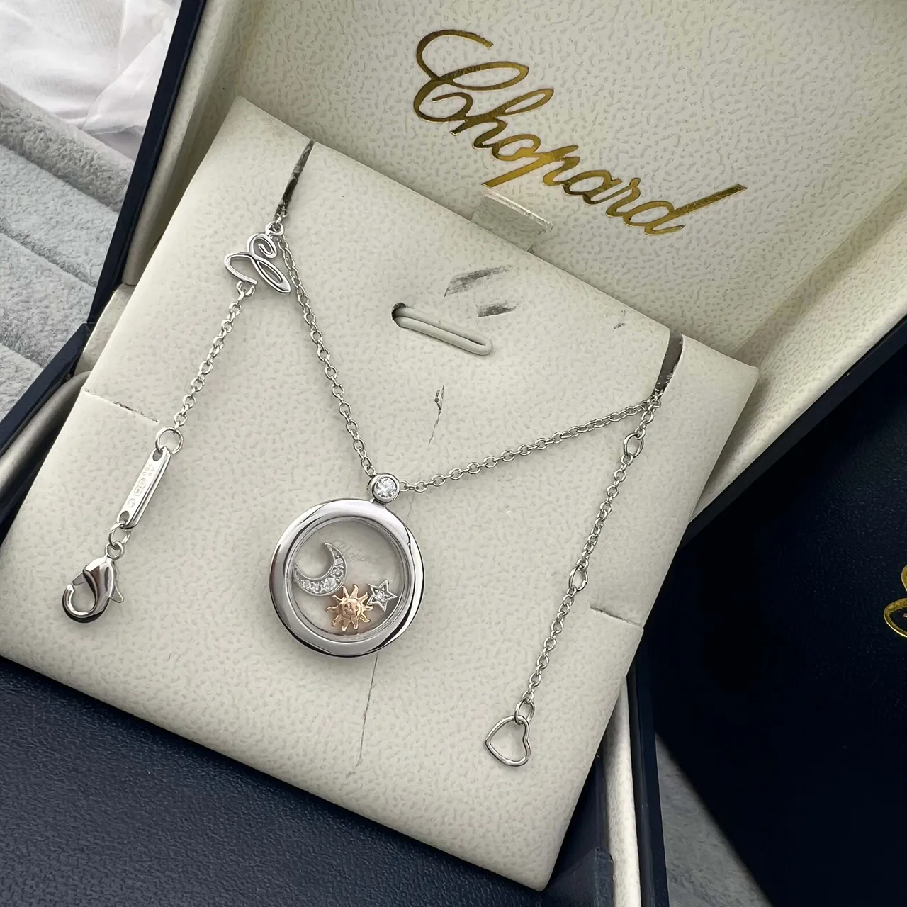 Chopard روح سعيدة نقشة سماوية قلادة الذهب الوردي والذهب الأبيض 2