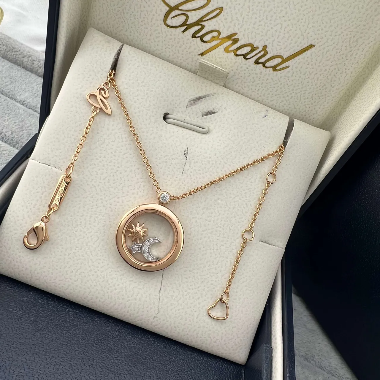 Chopard روح سعيدة نقشة سماوية قلادة الذهب الوردي والذهب الأبيض 3