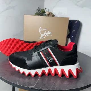 Christian Louboutin Sneaker Black Red Sculpted Wavy Sole Suede-Leather Upper Chunky Sneakers