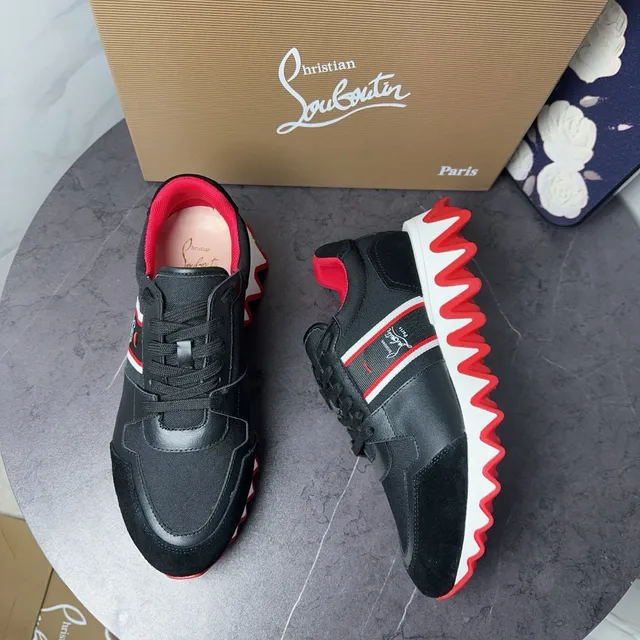 Christian Louboutin sneakers noir rouge sculpté semelle ondulée cuir daim partie supérieure sneakers chunky 5