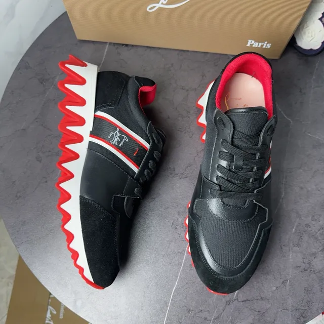 Christian Louboutin sneakers noir rouge sculpté semelle ondulée cuir daim partie supérieure sneakers chunky 8