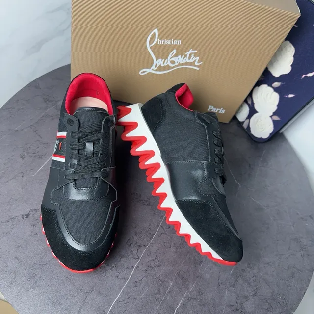 Christian Louboutin sneakers noir rouge sculpté semelle ondulée cuir daim partie supérieure sneakers chunky 9