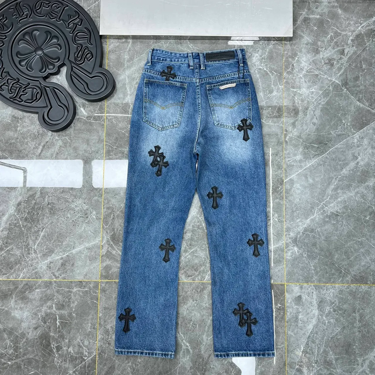 Chrome Hearts Cross Appliqué Medium Wash Blue Jeans 2