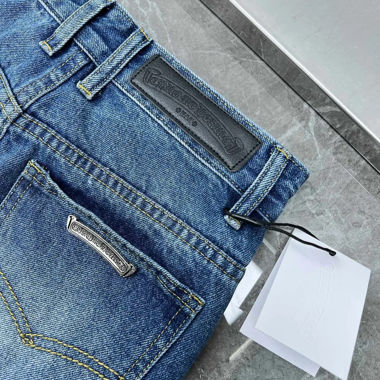 Chrome Hearts Cross Appliqué Medium Wash Blue Jeans 9