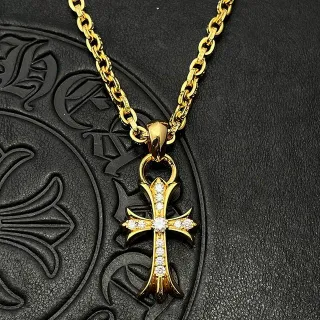 Chrome Hearts Cross Pavé Crystal Gold-Tone Necklace