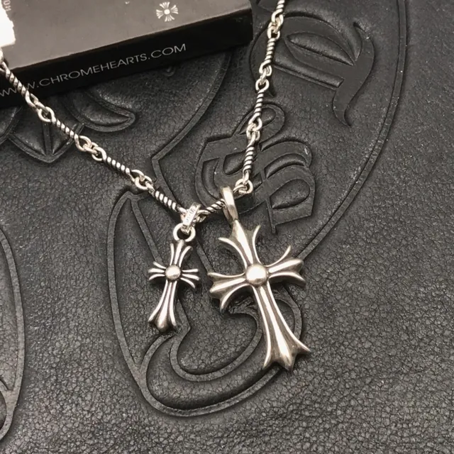 Chrome Hearts Croix Chaîne en corde tordue argent bleu collier double pendentif 4