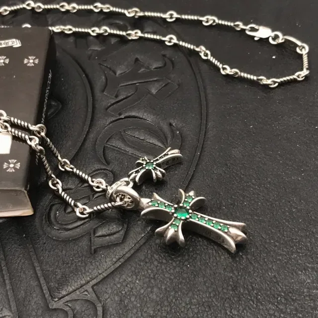 Chrome Hearts Double Cross Green Gemstone Necklace 3