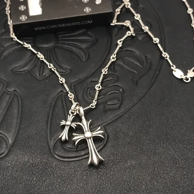 Chrome Hearts Double Cross Green Gemstone Necklace 4