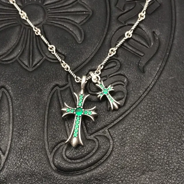 Chrome Hearts Double Cross Green Gemstone Necklace 5